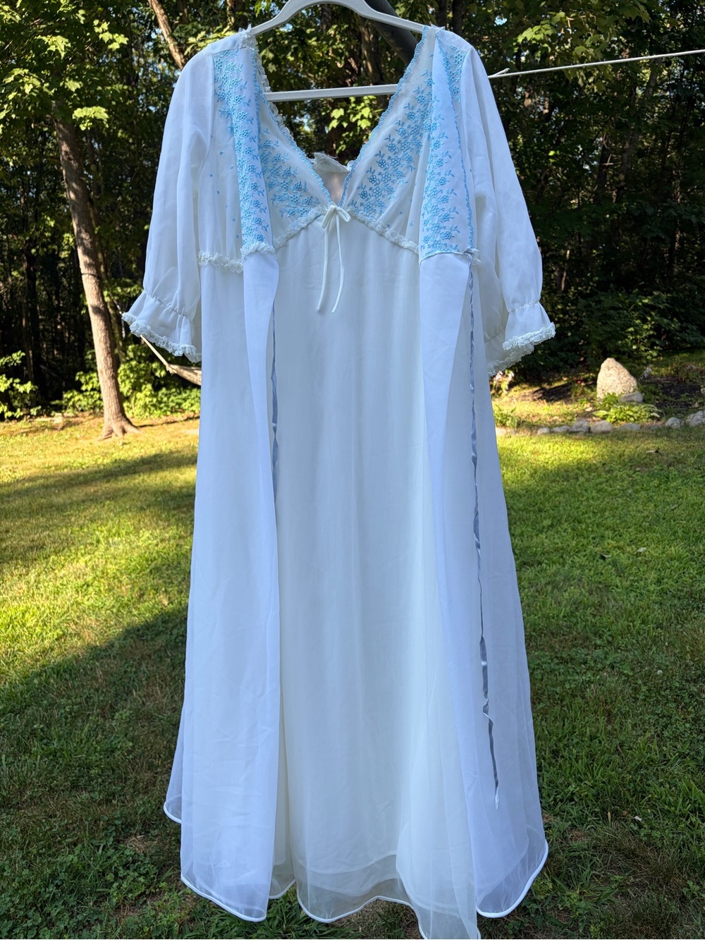 Vintage 1970s slumber Suzy white lingerie robe gown set coquette peignoir set M